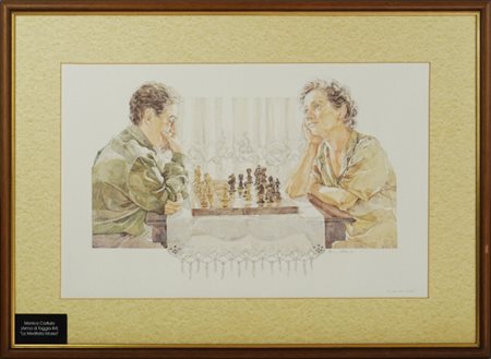 Monica Cartiula, Dipinto, XX secolo, Tecnica mista su carta, "La Meditata...