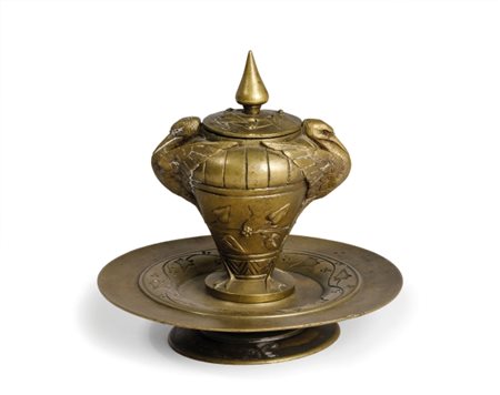 Calamaio antico, 19° secolo, Antico calamaio in bronzo dorato in stile Art...