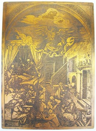 Matrice calcografica in rame, XIX secolo "La Nascita della Vergine", cm 19 x 26
