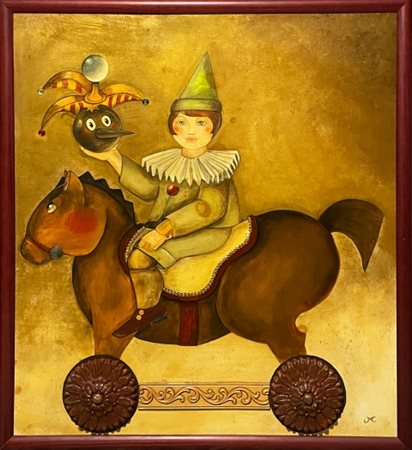 "Amleto a Cavallo”, dipinto a tecnica mista su tavola, XX secolo Iniziale al...