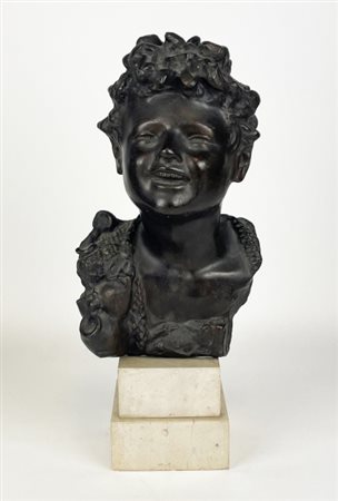 Scultura in bronzo di De Martino (1870-1935), "Volto di bambino", prima metà...