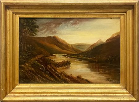 Pittore del XX secolo, Splendido "Paesaggio inglese al crepuscolo", risalente...