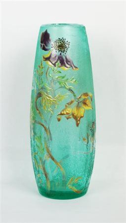 Emile Gallé (1846 - 1904), Raro vaso in vetro trasparente con decorazioni...