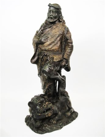 Scultura, 20° secolo, Antica scultura cinese in bronzo "Santo di Lohan sul...