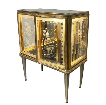 Umberto Mascagni, mobile bar, 20° secolo, Mobile bar con ante in vetro...