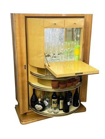 Mobile bar XX secolo Mobile bar Art Déco in legno d'acero con...