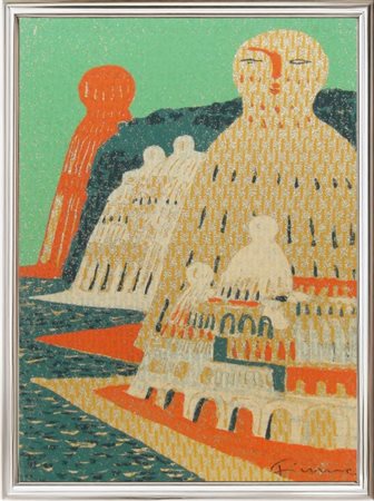 Salvatore Fiume, “Isole di Pietra”, anni '70, Serigrafia a filo d'oro su...