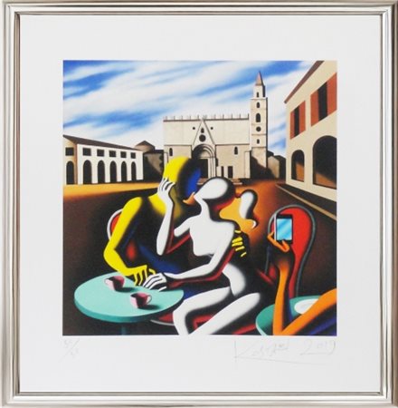 Mark Kostabi, “Fabio e Giovanna in Piazza D’Amore”, 2019, Giclée su velluto...