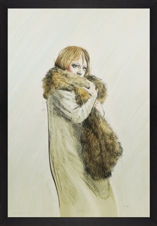 Alberto Sughi, ”L'Inverno”, anni '70, Serigrafia su carta, edizione 1/1, cm...