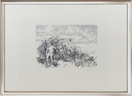 Renzo Vespiniani, ”Nudo tra i rovi”, 1974, Acquaforte su carta, edizione...