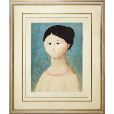 Antonio  Bueno (berlino 1918 - Firenze 1984)  - Donna con collana rosa
