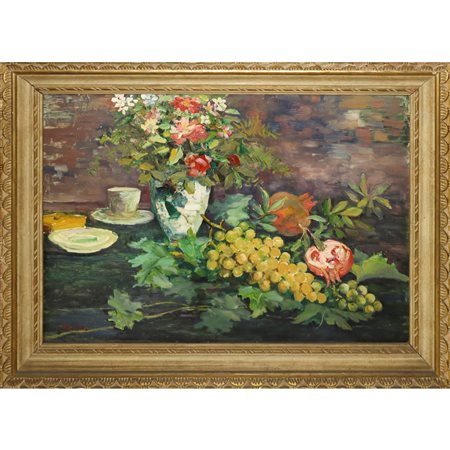 Giuseppe Marletta (Catania 1892 - Valverde 1985)  - Natura morta di fiori e frutta