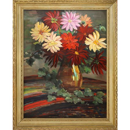 Giuseppe Marletta (Catania 1892 - Valverde 1985)  - Natura morta vaso con dalie