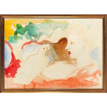 Antonio Sciacca (Catania 1957)  - Volto di donna e una colomba