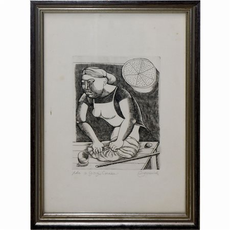 Luigi Guerricchio (Matera 1932 - 1996)  - Donna che impasta la farina