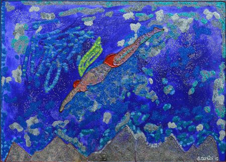 Alberto Bongini "il tuffatore" Tecnica mista su tela cm 50x70.Autentica...