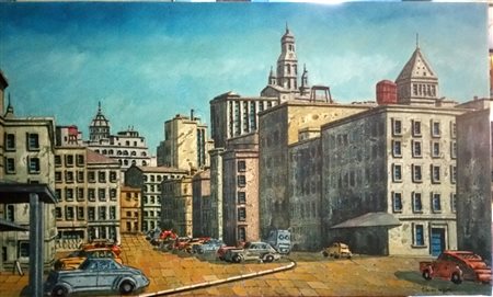 Tonino Caputo "Old Square" Olio su tela cm 30x50 Autentica dell'Artista su foto
