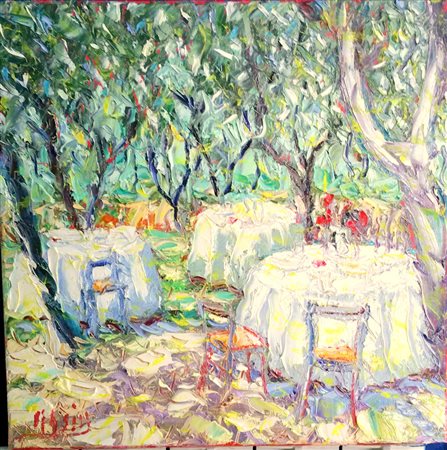 Roberto Masia "un giono di luce" olio su tela cm 40x40 .Autentica...