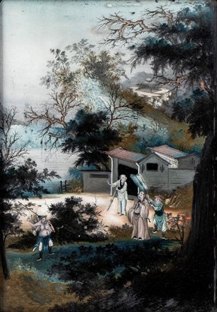  
Dipinto su vetro rovesciato, Cina Prima metà XX secolo
 Alt.49cmX34cm