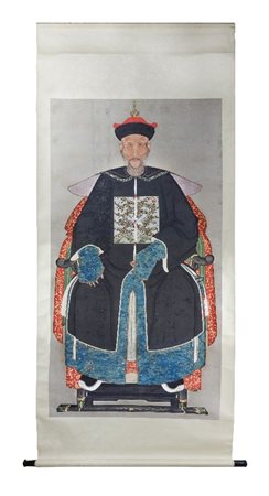  
Coppia di dipinti, Cina Inizio XX secolo
 Alt.198cmX85;Alt.200cmX86cm