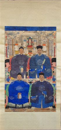  
Ritratto di famiglia Cina, dinastia Qing, fine XIX secolo.
 Alt.151cm; Lung.90cm