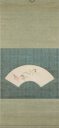  
Mori Kansai 森寛斎 (1814-1894); Ventaglio Dipinto Giappone, XIX secolo.
 Alt.23cm; lung.52cm