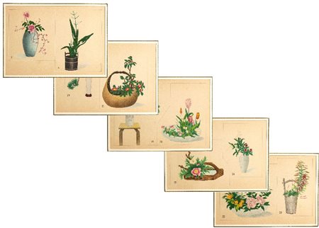  
5 xilografie policrome Giappone, XX secolo.
 14X19,5cm ciascuna