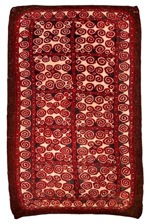  
Raro feltro in lana pressato a mano, Turkmenistan Inizio XX secolo
 355cmX225cm.