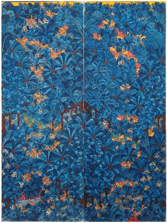  
KETUT TAGEN, "Penestanan Klod Ubud Bali" 
Acrilico su tela Lung.69cm; Alt.240cm