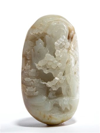  
Raffinato intaglio in giada bianca, Cina dinastia Qing, XIX secolo
 Alt.8,5cmX5cm