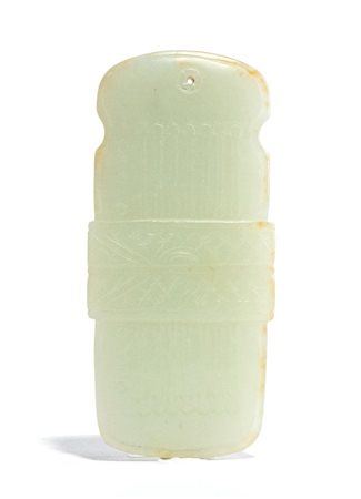  
Ornamento pendente in giada bianca, Cina fine dinastia Qing-periodo Repubblica (1912-1949)
 Alt.8,8cmX4cm