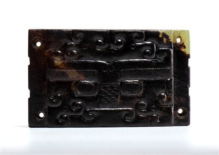 
Placca in giada scura, Cina fine dinastia Qing-periodo Repubblica
 Alt.5,5cmX10,5cm