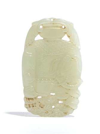  
Ornamento pendente in giada bianca, Cina fine dinastia Qing-periodo Repubblica
 Alt.6cmX3,7cm