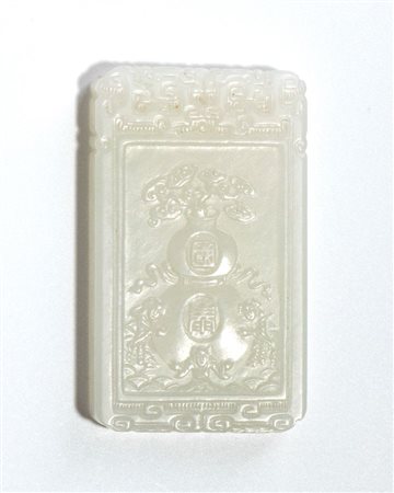  
Placchetta in giada bianca Fu Lu, Cina fine dinastia Qing-periodo Repubblica (1912-1949)
 Alt.6cmX3,5cm
