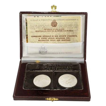 Dittico di monete d'argento in corso legale della XXIII olimpiade, 1984