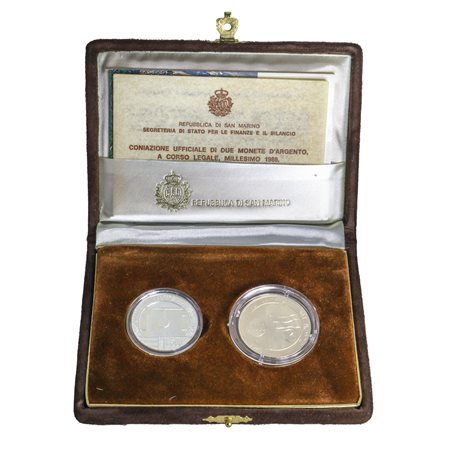 Dittico di monete d'Argento a corso legale celebrative dei campionati mondiali di calcio, 1986