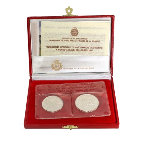 Dittico di monete d'argento a corso legale celebrative della XXV Olimpiade, 1991