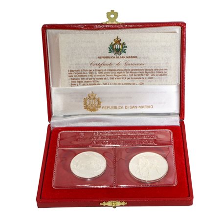 Dittico di monete d'argento a corso legale celebrative della XXV Olimpiade, 1992