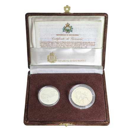 Dittico di monete d'argento a corso legale celebrative della XXV Olimpiade, 1992