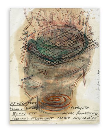 DENNIS OPPENHEIM (1938-2011) - Fried Head, Thougt Waves, Burn out Heating Element, Study for Metal Armature, Metal Grill 18’ x 8’, 1984