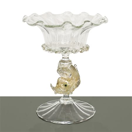 Manifattura  Salvatori - Alzata centrotavola in vetro soffiato di Murano con pesce sulla presa