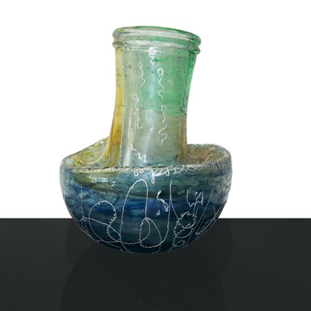 Vaso scultoreo in vetro di murano policromo