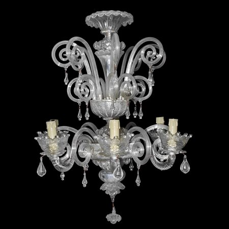 LAMPADARIO A 6 LUCI IN VETRO DI MURANO CAREZZONICO BIANCO A 6 LUC