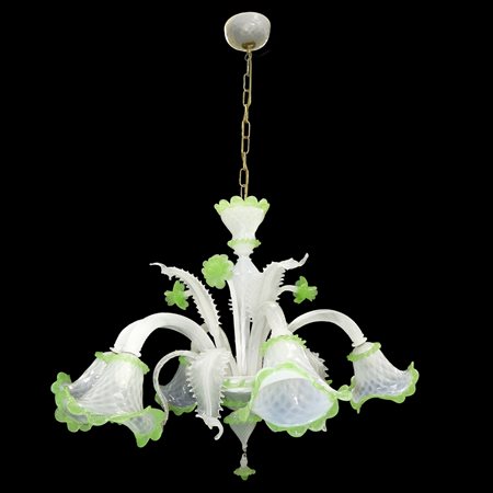 Lampadario in vetro di Murano verde a 6 luci 