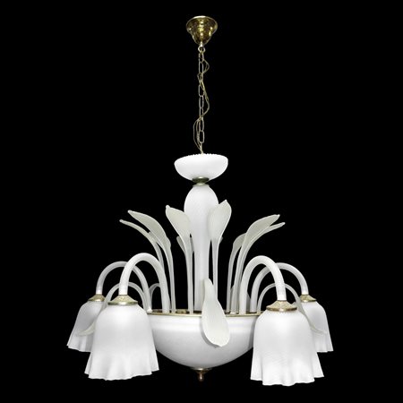 Lampadario in vetro di murano bianco satinato a 5 luci