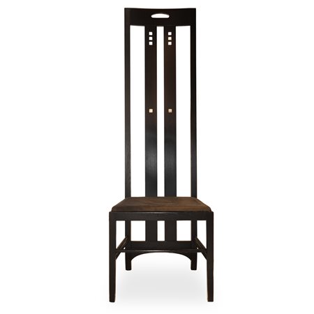 Charles Rennie Mackintosh per Cassina (Glasgow 1868 - Londra 1928)  - Sedia Mackintosh in legno nero ebanizzato con spalliera alta, 1980s