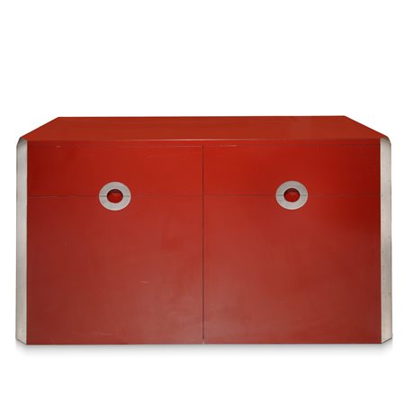 Willy Rizzo - Credenza modello Alveo in lacca rossa e dettagli cromati, 70s
