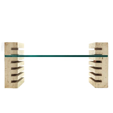 Silvana Bertoldi  per Citterio Meda (anni '70)  - Tavolo da caffè in marmo travertino e vetro, 70s