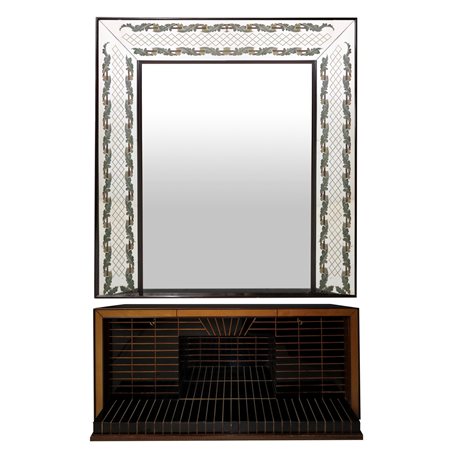 Luigi Brusotti - Mobile bar / credenza con specchiera decorata, 1940s