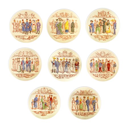 Sarreguemines (Sarreguemines 1790 - 2007)  - 10 piatti decorativi da muro "Les Visiteurs de l'exposition Universelle de 1889" in ceramica Sarreguemines